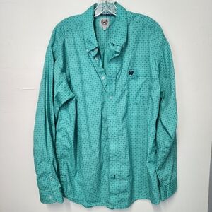 Cinch Men's Aqua Casual Button-Down Shirt Size Large Long Sleeve Western Cowboy